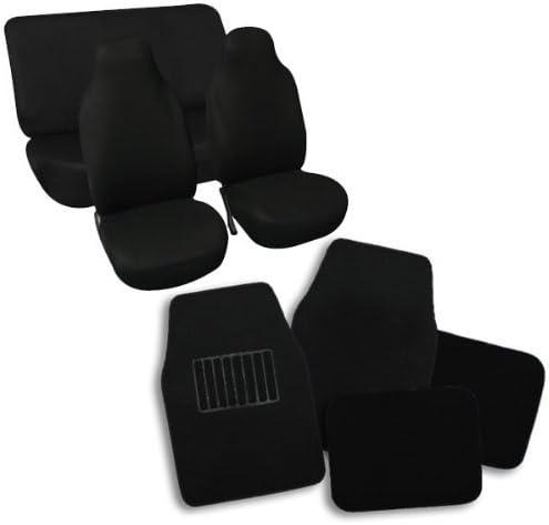 FH Group FB102112 + F14403 Classic Cloth Seat Covers (Black) Full Set – Universal Fit for Cars Trucks & SUVs
