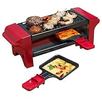 Bestron Raclette für 1 bis 2 Personen, Mini Tischgrill mit zwei Pfännchen und zwei Holzschabern, 350 Watt, Farbe: Rot/Schwarz – Ansicht 2