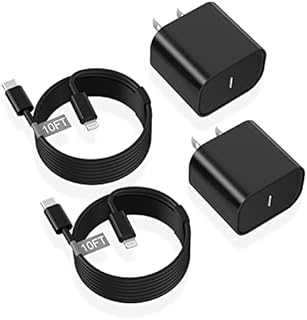 [Apple MFi Certified] iPhone Fast Charger,2Pack 20W PD USB C Wall Charger Power Adapter & 2Pack 10FT Extra Long USB C to Lightning Fast Charging Data Sync Cable for iPhone 14 13 12 11 XS XR X 8, Black