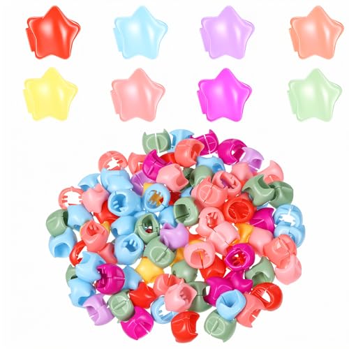 Hair Beads for Girls, 100 Pcs Rainbow Star Mini Hair Claw Clips Plastic Braided Hair Clips Cute Colorful Star Shaped Beads Clip Hair Decorations for Women Girls (Mixed Colors)