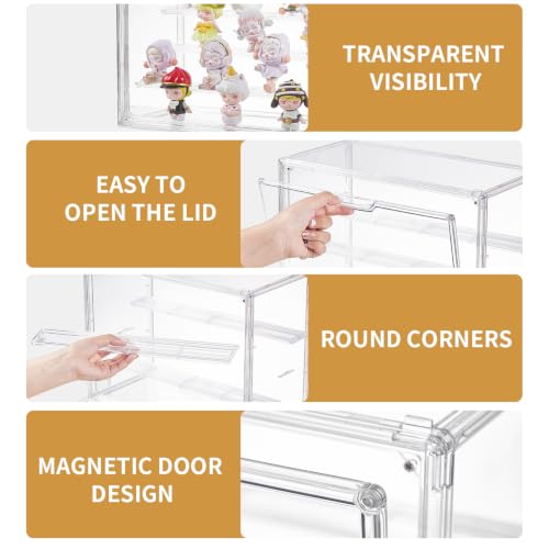 Image of 3 Tiers Clear Acrylic Display Case, Plastic Storage Bins with 2 Adjustable Divider and Magnetic Door,Stackable Display Box for Figures Showcase (XLarge -with 3 partition plate-2pack)