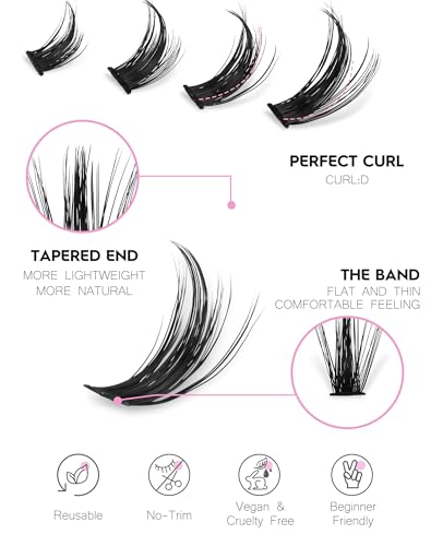 Wimperncluster Manga-Wimperncluster Spiky Cluster Wimpernverlängerung 80 Stück C-Curl Einzelwimpern Volumen Anime-Wimperncluster mit dünnem Band Cosplay-Wimpern DIY zu Hause