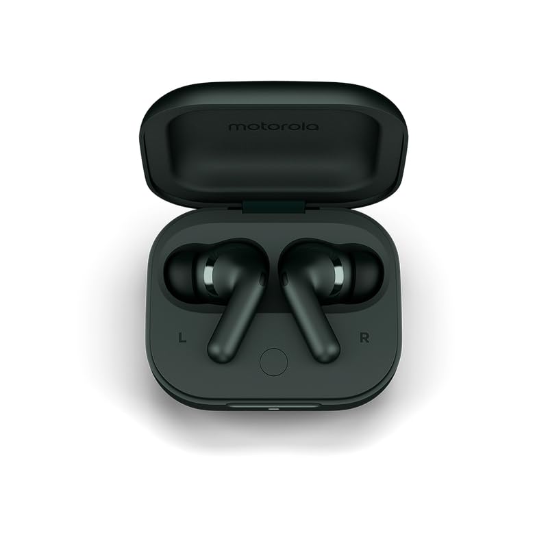 Image of Motorola Moto Buds+ Hi-Res Audio, Dynamic ANC, Dual Drivers, up to 38 Hours of Playtime, Water-Repellent Design - (Black)