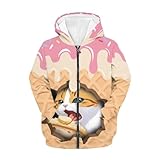 FUIALDOLG Kids Zipper Hoddies Ice Cream Cute Cat Hoodie Long Sleeve Hooded Sweatshirts Hoody with Pockets Pullover Hoodies Outdoor Sweatshirts Tops Clothes Outfit