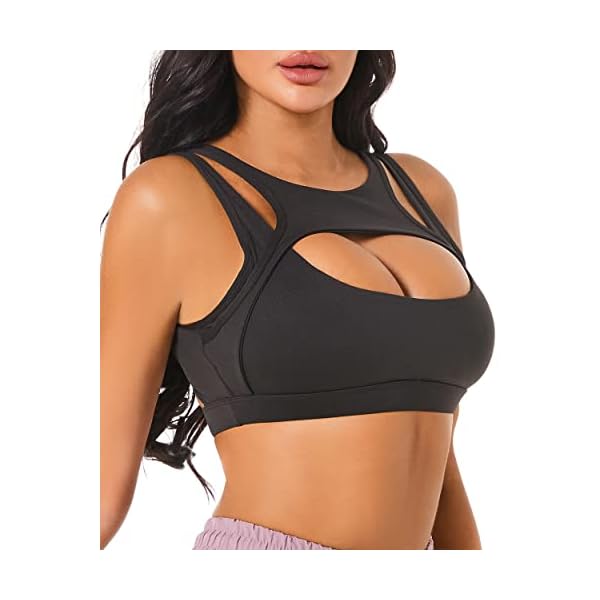 Push up Sports Bra for Women Sexy Hollow Crop Tops with Removable Cups Yoga Workout Fitness Yoga Bra Medium Support Black Medium