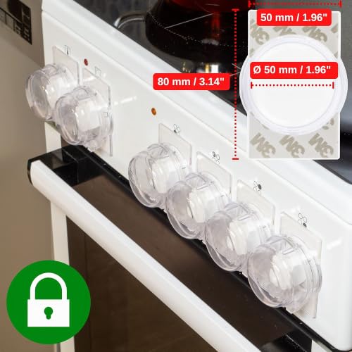 Miniatura 6 de Cubiertas De Seguridad Para Perillas Del Horno, 6 Pzs, Transparente, Protección De Perillas De Horno, Bloqueo De Seguridad Para Botónes Máx. Ø 49 Mm Con Mín. Distancia De Centro A Centro De 61 Mm