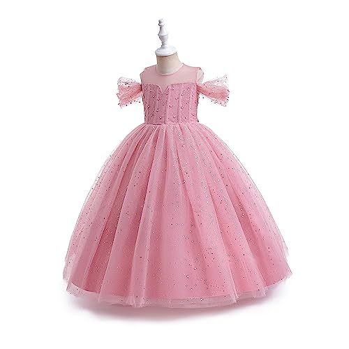 Glamulice Princess Sparkle Tulle Dress Flower Girls Dresses Cold Shoulder Long A Line Wedding Party Ball Gown3