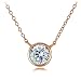 Rose Gold Flash Sterling Silver Bezel-Set Cubic Zirconia Round Solitare Necklace