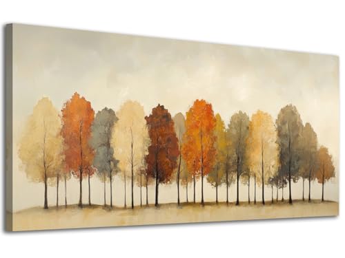 Contemporary Canvas Prints Wall Art Neutral Tone Autumn Trees 46"x23",