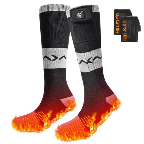 DAY WOLF Electric Heated Socks for Men Women with 3 Heat Levels Up to 10 Hours Rechargeable Battery Powered Warm Socks 2 * 2200mAh Thermal Socks Foot Warmers for Winter Hunting Skiing Hiking