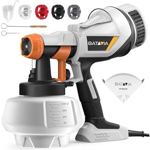Paint Sprayer - BATAVIA HVLP Electric Spray Paint Gun, 1200ml High Capacity Container Easy to Clean, 4 Nozzles and 3 Patterns, for Furniture, Cabinets, Fence, Walls, Door, Garden Chairs etc Cover