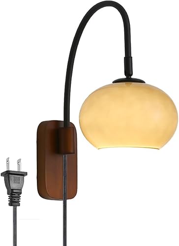 Aplique de pared moderno de mediados de siglo con enchufe - Lámpara de cristal blanco opalino, brazo flexible ajustable, estilo industrial vintage