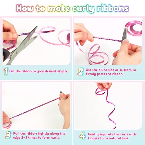 Naler 16x Ringelband Geschenkband Polyband Glitzer Deko Band in 8 Bunten Farben für Basteln und Verpacken, Geschenkverpackung, Ballonverschlüsse