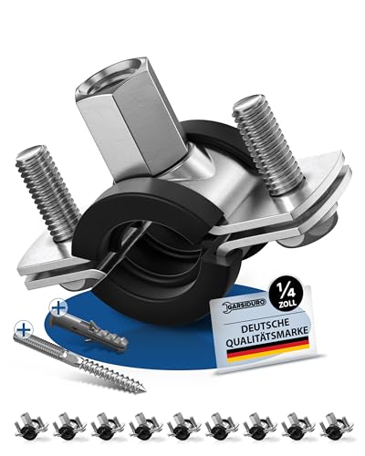 GARSIDURO® Profi Rohrschellen | 1/4 Zoll (12-16mm) 10 Stück | mit passenden Stockschrauben und Dübeln | Schraubrohrschellen Stahl verzinkt mit Gummieinlage zur Rohrbefestigung und Rohrhalterung | 1/4