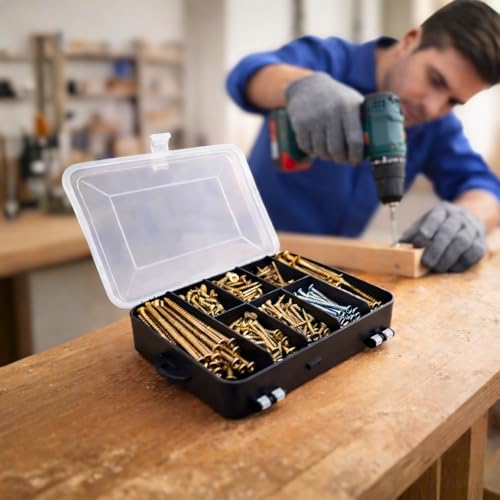 Kit 300 Peças Parafusos Phillips Chipboard e Buchas com Estojo Organizador