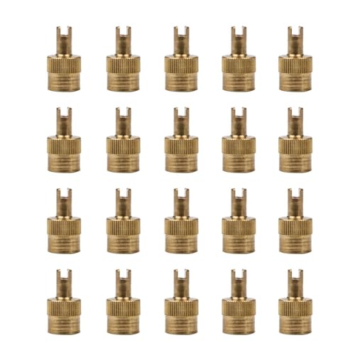 Mezfrguo 20 Pcs Gold Copper Universal Fit Metal Valve Stem Caps with Core Remover for Cars, Trucks, Motorcycles, Bicycles