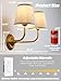 SongCiLT Vintage 2-Lights Fabric Wall Sconce with Linen Cloth Shade, Double Arm Wall Lamp Fixture for Bathroom Bedroom Living Room Hallway