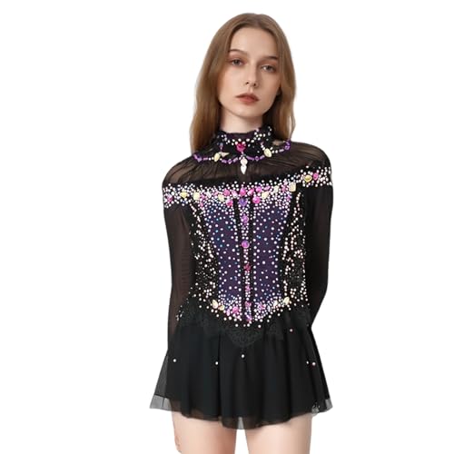 LIUHUO Black Mesh Figure Skating Skirt Shining Colored Diamond Girls Competition Performance