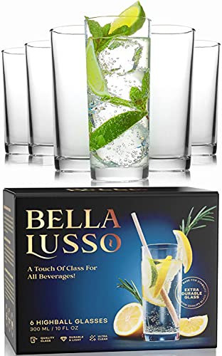 Drinking Glasses Set of 6 - 10 oz Premium Water Cups - Highball Bar Glasses for Cocktails, Mixed Drinks, Juice, Beer - Tall Clear Glassware - Dishwasher & Microwave Safe - Premium Gift Box