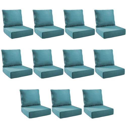 Image of Outdoor Cushion Set for Patio Furniture, UV Resistant, Water Resistant - 6 Inch Thick Foam Garden Cushions - 22x24 Inch Patio Seat Covers for Chair /Sofa /Couch | Peacock Green | 11-Pack |