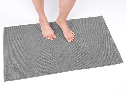 Cotton Paradise 100% Cotton Non Slip Bath Mats for Bathroom, 20x34 inch Soft Absorbent Quick Dry Machine Washable Floor Bath Mat, Light Gray Bath Rug