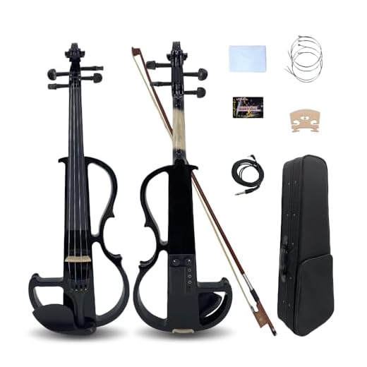 Yinfente - Violín eléctrico 4/4 de tamaño completo, silencioso, 4 cuerdas, accesorios de ébano, para estudiantes, principiantes, con funda, lazo, reposabrazos para hombro, cable de colofonia,