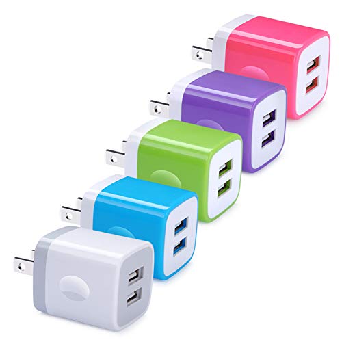 USB Wall Charger, GiGreen 5 Pack Dual Port Quick Charging Power Adapter 2.1A Cube Plug Block Compatible iPhone X 8 7 7 Plus 6S 6 Plus 5, Samsung Galaxy S9 S8 S7 S6 Edge, HTC, Nexus, Moto, Google Pixel