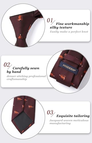 Image of HISDERN Ties for Men Classic Animal Tie and Pocket Square Set Jacquard Woven Silk Neckties Handkerchief Wedding Party