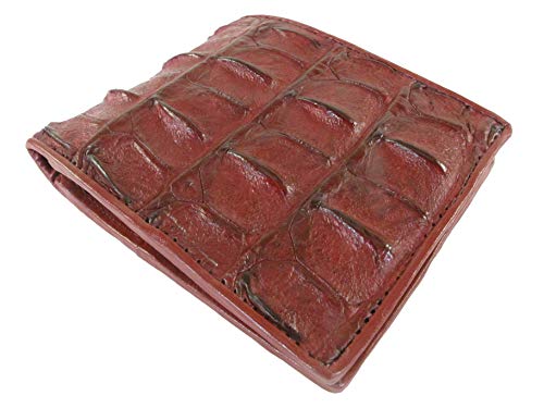 Image of Pelgio Genuine Crocodile Alligator Backbone Skin Leather Bifold Wallet ([B1] 6 Card Slots + 2 ID Windows + 2 Compartment for Bills, Wine Red)