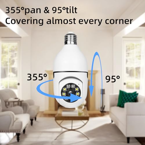 Hawkray Light Bulb Security Camera -5G& 2.4GHz WiFi 2K 3MP Security Cameras Wireless Outdoor Motion Detection and 911 Alarm Monitoring,Open AI Enabled,US Local Cloud, Color Night Vision,