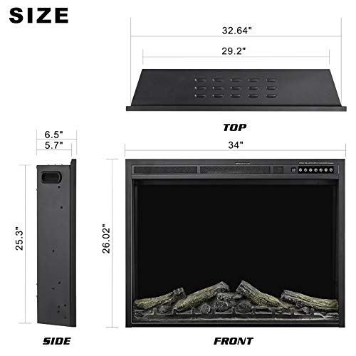 Xbeauty 34 Inch Electric Fireplace Inserts Electric Heater With Remote Control & Timer &3 Colors, Overheating Protection,Touch Screen,750W/1500W #TOP3