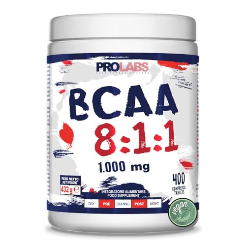 PROLABS – Bcaa Aminoacidi Ramificati Compresse 8.1.1, Amminoacidi 100% Veg con Vitamina B6, B1 e L-Leucina (8 parti) Crescita e Recupero Muscolare, Integratore Post e Pre Workout, 400 Tablet (1000 mg)