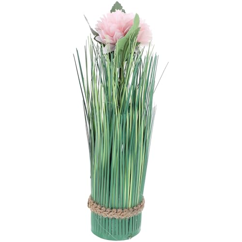 DEARMAMY Decorazione Erba Cipolla Artificiale in PVC Fioritura Simulata Rosa per Interni ed Esterni Composizione e Resistente per Vaso e Decorazione Casa senza Irrigazione