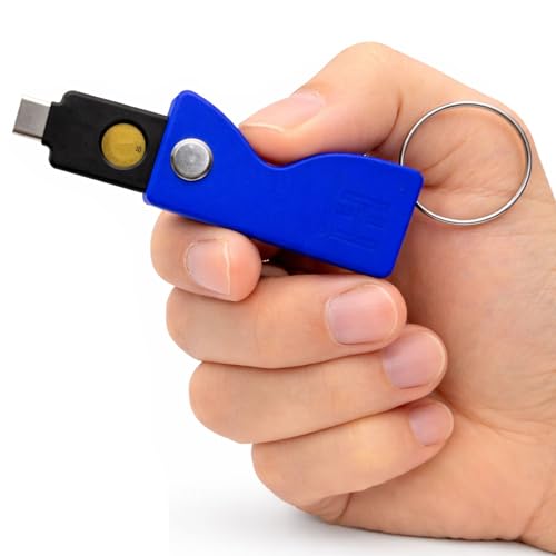 HOLDTAG Schlüsselanhänger kompatibel mit YubiKey 5 NFC und 5C NFC - Stoßfeste Schutzhülle aus Kunststoff, Gehäuse mit drehbarem Design, Hartschale, robuste Halterung (ohne Sicherheitsschlüssel), blau