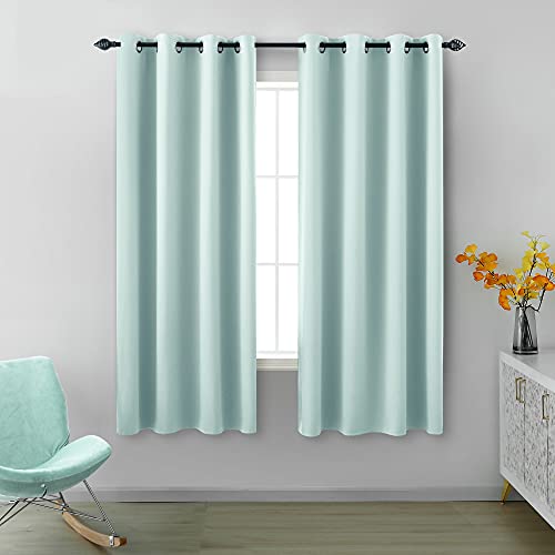Blackout Kids Curtains 63 Inch Length for Nursery 2 Panels Set Window Drapes Grommet Light Blocking Darkening Thermal Privacy Curtains for Bedroom Boys Girls Room Decor 52x63 Long Egg Blue Aqua Pool