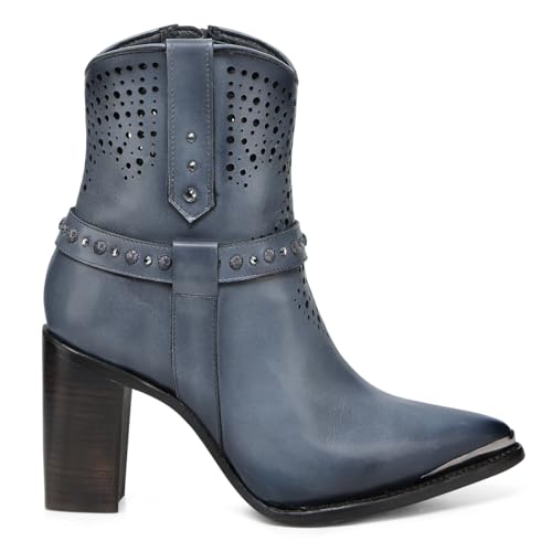 FRANCO CUADRA Women's Leather Ankle Boot with Crystals 4I18RS, Blue2