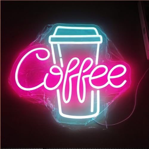 Image of Coffee Neon Sign Led Dimmable Acrylic Neon Signs for Coffee Shop Salon Home Bar Decor,Decorative Glow Signs for Room Pub Club Party Decoration,Usb Powered(Pink Coffee+Ice Blue)