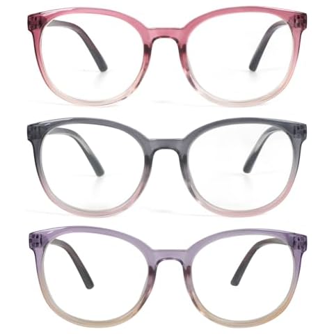 KoKoBin 3 Pack Women Round Reading Glasses，Blue Light Blocking Spring Hinge Fashion Readers +2.0 Cover