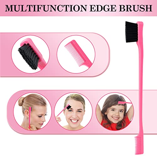Sularpek 3 Pieces Slick Brush Set Bristle Hair Brush, Teasing Brush Edge Brush, Rat Tail Comb, For Edge & Back Brushing, Combing Slicking Hair For Women Girls (Pink) #TOP6