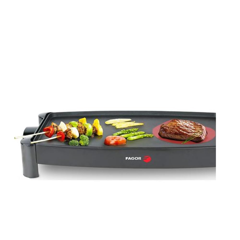 Fagor Plancha de Asar Eléctrica, Antiadhernete, Foco Hot Zone, 45,7 X 25,4 Cm, Colector Grasa, Termostato De Control, 2200 W, Negro