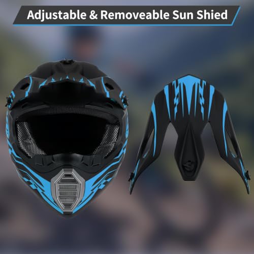 Youth Kids Motocross Helmet DOT Approved, Adult ATV Dirt Bike Off-Road Full Face Motorcycle Helmet with Goggles Gloves Mask for Boys Girls,Lightweight Breathable for Riding (Racing Blue, X-Large) by TIANDU - Used condition - Image 5