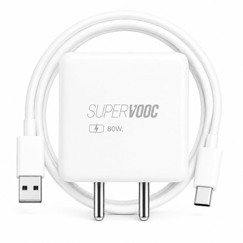 Image of 80W Supervooc Charging Charger with 1M Type C Cable Support Dash /Superdart /Wrap /Vooc for Oneplus 15 /15r /13s /13 /13R /12 /12R /11 /11R /Nord 6 /5 /Ce5 /Realme /iQOO | Fast Charge Adapter -JJ White