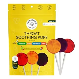 Kids Throat Soothing Lollipops by Beekeeper's Naturals - Doctor Formulated Immune Support, Vitamin D & Honey, Under 2g Sugar, Clean Ingredients,15 ct