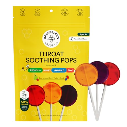Kids Throat Soothing Lollipops by Beekeeper's Naturals - Doctor Formulated Immune Support, Vitamin D...
