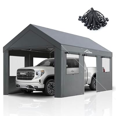 Acepic Carport 10x20ft Heavy Duty Carport Features Roll-up Windows & Doors, Portable Garage with UV Resistant Waterproof All-Season Tarp for Car, Truck, Boat