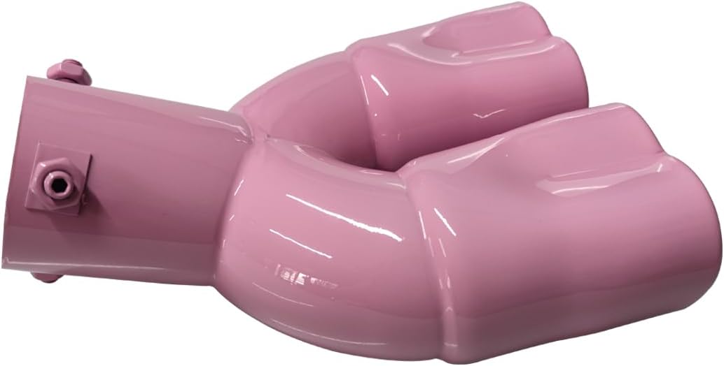 Dual Exhaust Tip 2.5 inch Inlet, Universal Car Exhaust Pipe Modification Tail Throat Tail Pipe Stainless Steel Muffler Tip, Adjustable Heart Shaped Car Decoration (Curved,Pink)