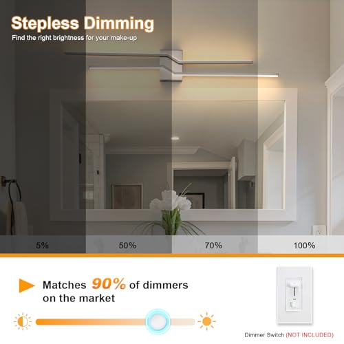 Image of 39.4 Inch Vnaity Lighting Led Bathroom Lights Over Mirror Brushed Nickel Dimmable 5CCT 36W Modern Bath Vanity Lights Bar Wall Sconces