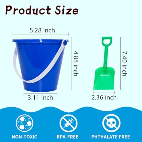 Holady 5.28\'\' Inch Sand Beach Buckets Pail with Shovels,Sand Bucket Water Pail for Beach Fun Great Summer Party Accessory(24 Bucket+24 Shovels) - Thumbnail 2
