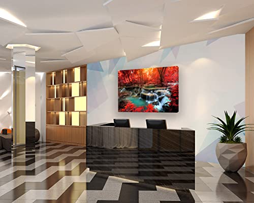 Muolunna Bk03969 Wall Art Decor Canvas Print Picture Red Forest Waterfalls 1 Piece Modern Landscape Tree For Living Room Bedroom Kitchen Office Home Decorations Stretched And Framed Ready To Hang #TOP1