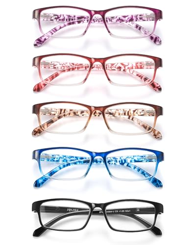 JOLISU Reading Glasses - Value 5 Pack Blue Light Glasses Women Men, Comfort & Lightweight Readers with Spring Hinge - 2.00